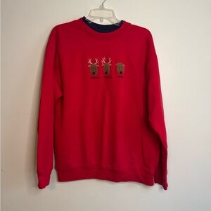 Vintage Red Reindeer Graphic Sweater Crewneck (L)